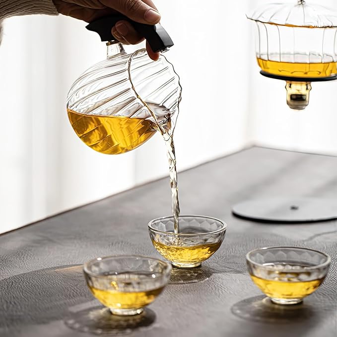 Lazy Kungfu Magnetic Tea Pot, Semi Automatic Glass Teapot, Lazy Kungfu Drip Teapot, Magnetic Attraction Water Rotating Cover Bowl Suitable for Home/Office Reception Tea Set - Bloomnest