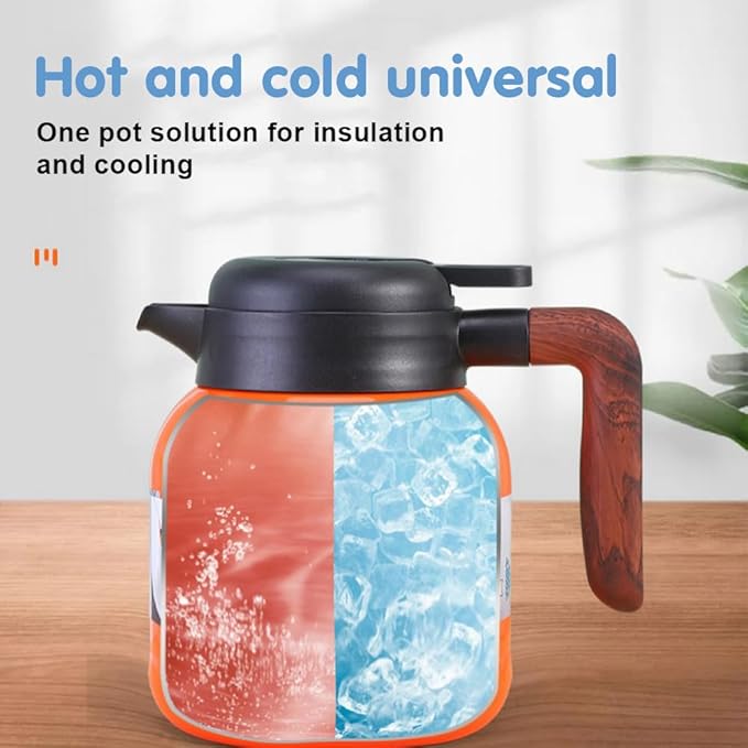 Vintage Floral Pattern Tea Pots, Doresty Teapots, Vintage Floral Pattern Teapots Built-in Infuser Stainless Steel Thermal Carafe with Lid for Hot Drinks(Wooden handle,35oz)