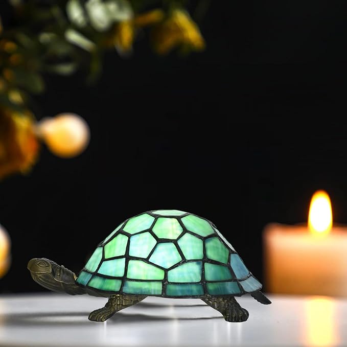 A0019 Turtle Tiffany Style Accent Table Lamp Handmade Stained Glass Animal Night Light for Bedside Livingroom Bedroom Home Decoration - Bloomnest