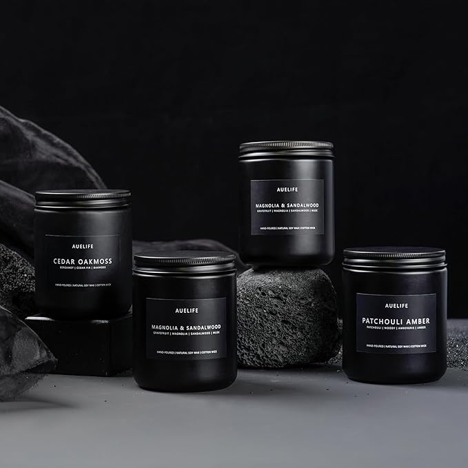Winter Candle Gift Set for Men – 4 Pack Soy Candles with Cedar Oakmoss, Pine & Clove, Amber Patchouli, Sandalwood – Masculine Scented Candles for Home, Christmas Gift Set for Dad Fathers Day - Bloomnest