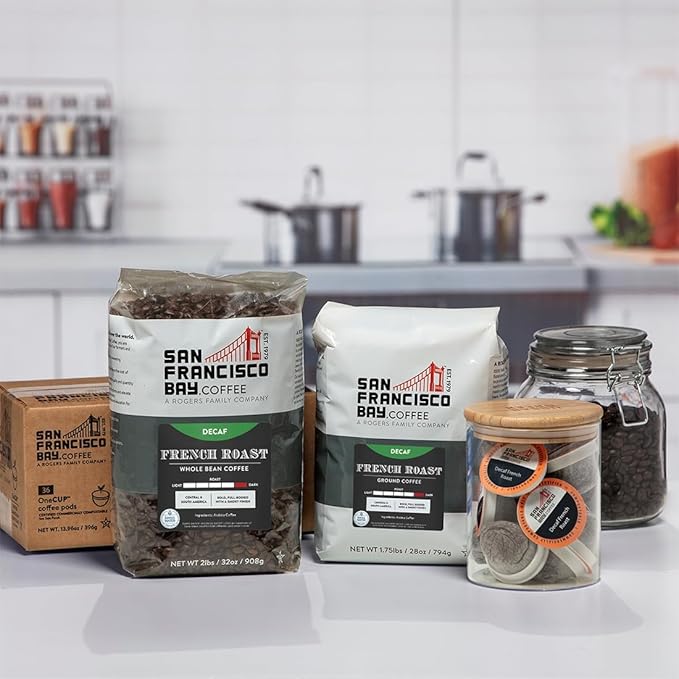 San Francisco Bay Compostable Coffee Pods - DECAF French Roast (120 Ct) K Cup Compatible including Keurig 2.0, Dark Roast, Swiss Water Processed - Bloomnest