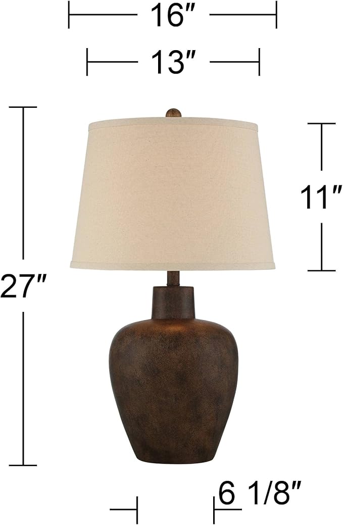 Regency Hill Glenn 27" Tall Urn Farmhouse Rustic Natural Cottage Southwestern Table Lamps Set of 2 WiFi Smart Socket Dark Terra Cotta Finish Living Room Bedroom Bedside Nightstand Fabric Shade - Bloomnest