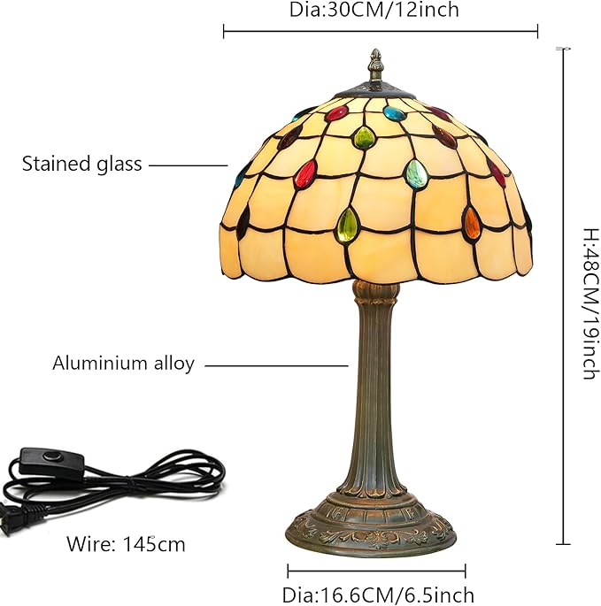 Tiffany Lamp Stained Glass lamp 12 inches Bedside Table Lamps for Living Room Bedroom Dorm Kitchen Home Decor Festival Birthday Gift,Colorful Beads - Bloomnest