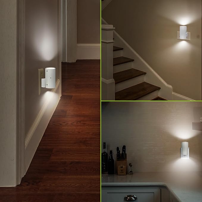 Modern Led Night Lights - Sensor Dusk To Dawn, 5000K Daylight White, Dimmable 0-100 LM, 2 Pack for Bathroom, Bedroom, Kitchen, Toilet, Hallway - Bloomnest