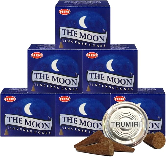 TRUMIRI Incense Cone Holder Bundle with Hem The Moon Incense Cones - Pack of 6 (Approx 60 Cones) TRUMIRI