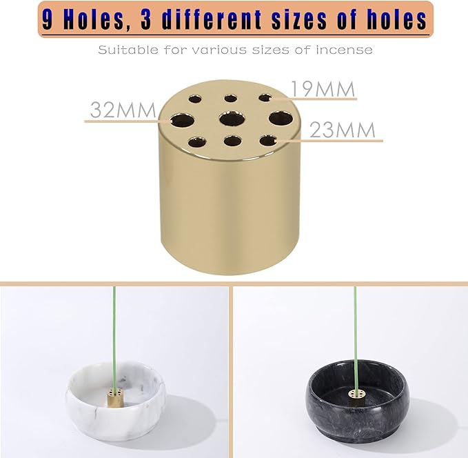 Marble Incense Holder, 9 Hole Burner for Meditation, Natural White & Grey Ash Grabber - Birthday Gift for Mom - Bloomnest
