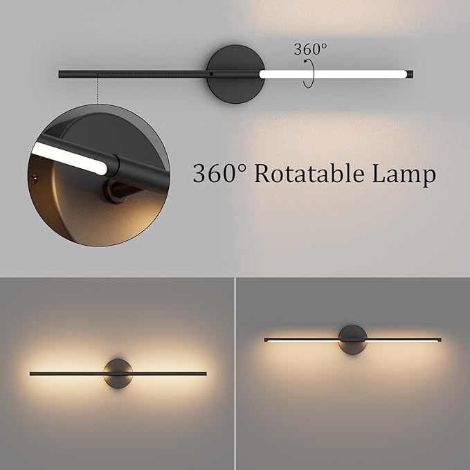 28In Black Wall Sconce Set of Two Hardwired 3000K LED Modern Wall Light Fixture 360° Rotatable for Living Room Hallway Bedroom(2 Pack) - Bloomnest