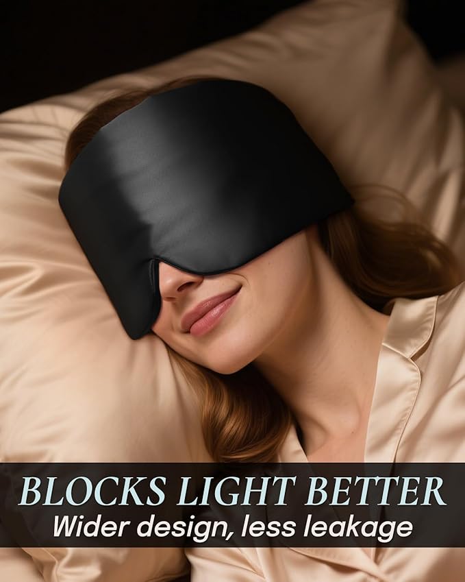 Zenssia Satin Sleep Mask for Women and Men, Lightweight Padded Eye Mask with Adjustable Strap, Comfort Blackout for Travel and Nap - Black