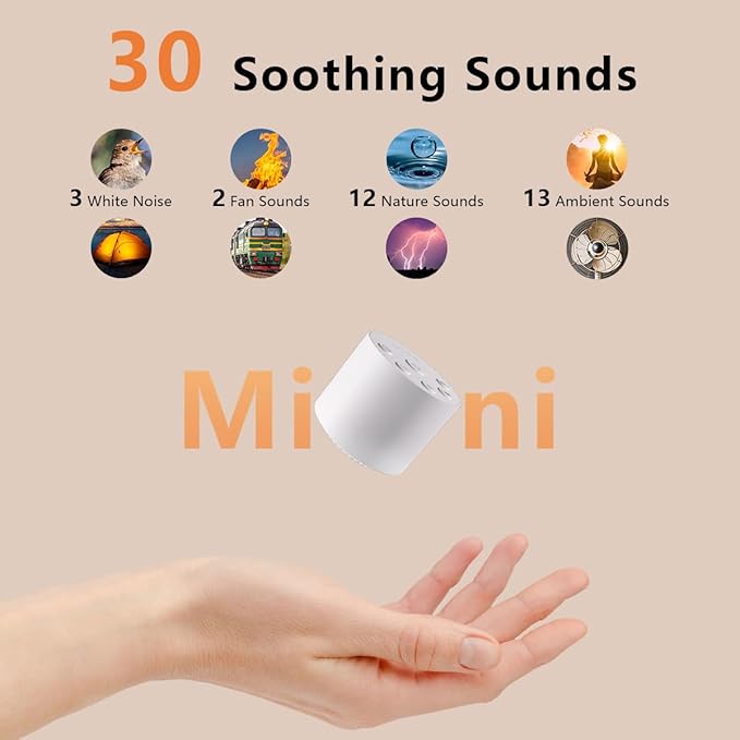 Color Noise Sleep Sound Machine Portable White Noise Machines with 30 Soothing Sounds 32 Levels Volume 4 Timer Options Compact Auto-Off Memory Function for Family Office Travel Everyone