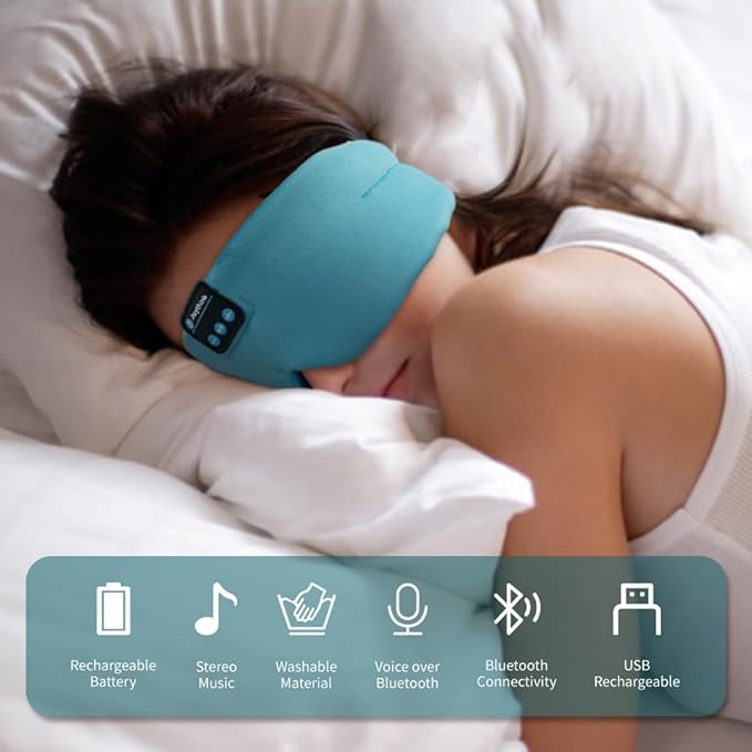 Joythink Sleep Headphones Bluetooth Sleep Mask Silk Kids Children Wireless Headband Headphones for Sleeping Travel Adjustable Sleeping Eye Mask with Thin Speaker - Bloomnest