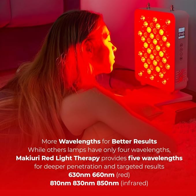 Makiuri Red Light Therapy Panel for Face & Body | 630 nm, 660nm, 810nm, 830nm, 850nm | Clinical Grade Red & Near-Infrared LED Light Therapy (5 Wavelengths) | High Irradiance | Mercury (White 60 LED) Makiuri