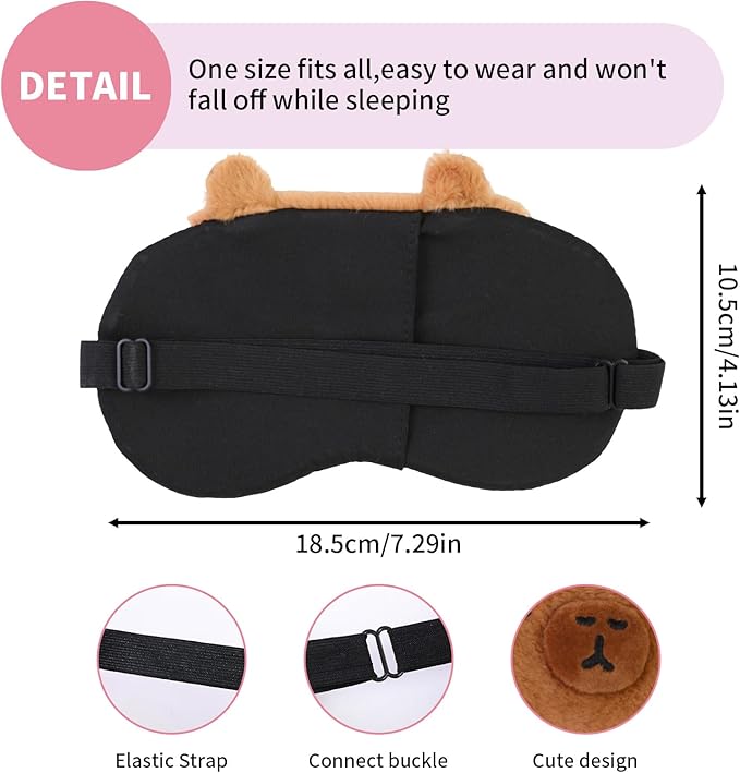 Cute Sleep Eye Masks for Kids, Kawaii Cartoon Kids Sleeping Mask for Women Boys Girls Teens, Soft Plush Adjustable Eyeshade Silk Travel Nap Eye Cover, Yellow Capybara - Bloomnest