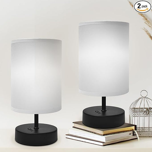 Small Lamp for Bedroom, Bedside Lamps for Night Stands, Mini Minimalist Table Lamp with Round Gray Fabric Shade, 9 Inch Desk Reading Lamp for Dorm Room Living Room Office Room, 2 Pack - Bloomnest