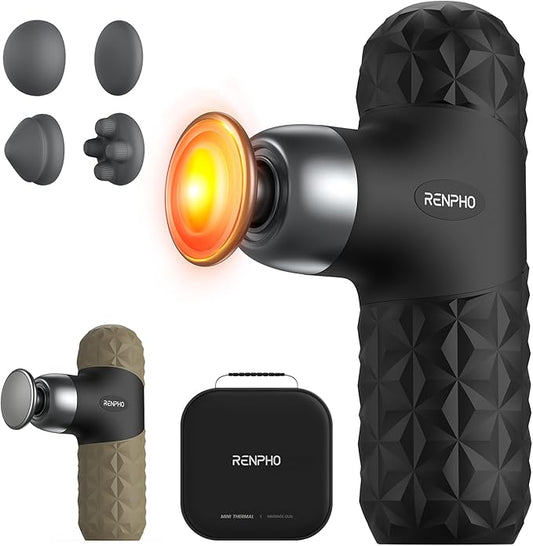 RENPHO Mini Thermal Massage Gun with Heat, Christmas Birthday Gifts for Women Men, Portable Deep Tissue Percussion Massager, Color Silicone Sleeves Travel Size with Carry Case - Bloomnest