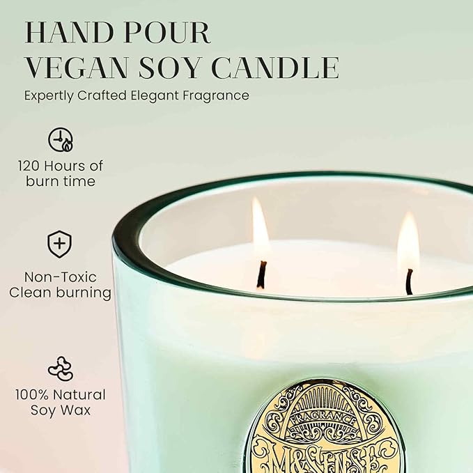 M&SENSE Large Two-Wick Aromatherapy Soy Candle | Eucalyptus Mint & Blue | 19.8 oz, 120H Burn Time | Luxury Scented Candle for Relaxation, Gifting, Home Décor | Ideal for Bedroom, Office - Bloomnest