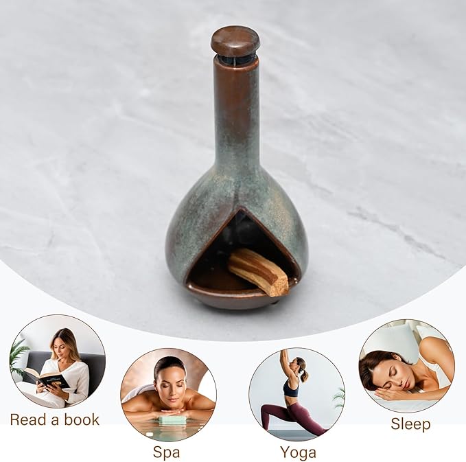 Premium Ceramic Palo Santo Holder & Smudge Bowl-Mini Chiminea| Multi-Purpose Burner for Sage Sticks, Incense Cones, Copal & Candles|Energy Cleansing, Yoga Meditation Accessories|Anxiety Relief - Bloomnest