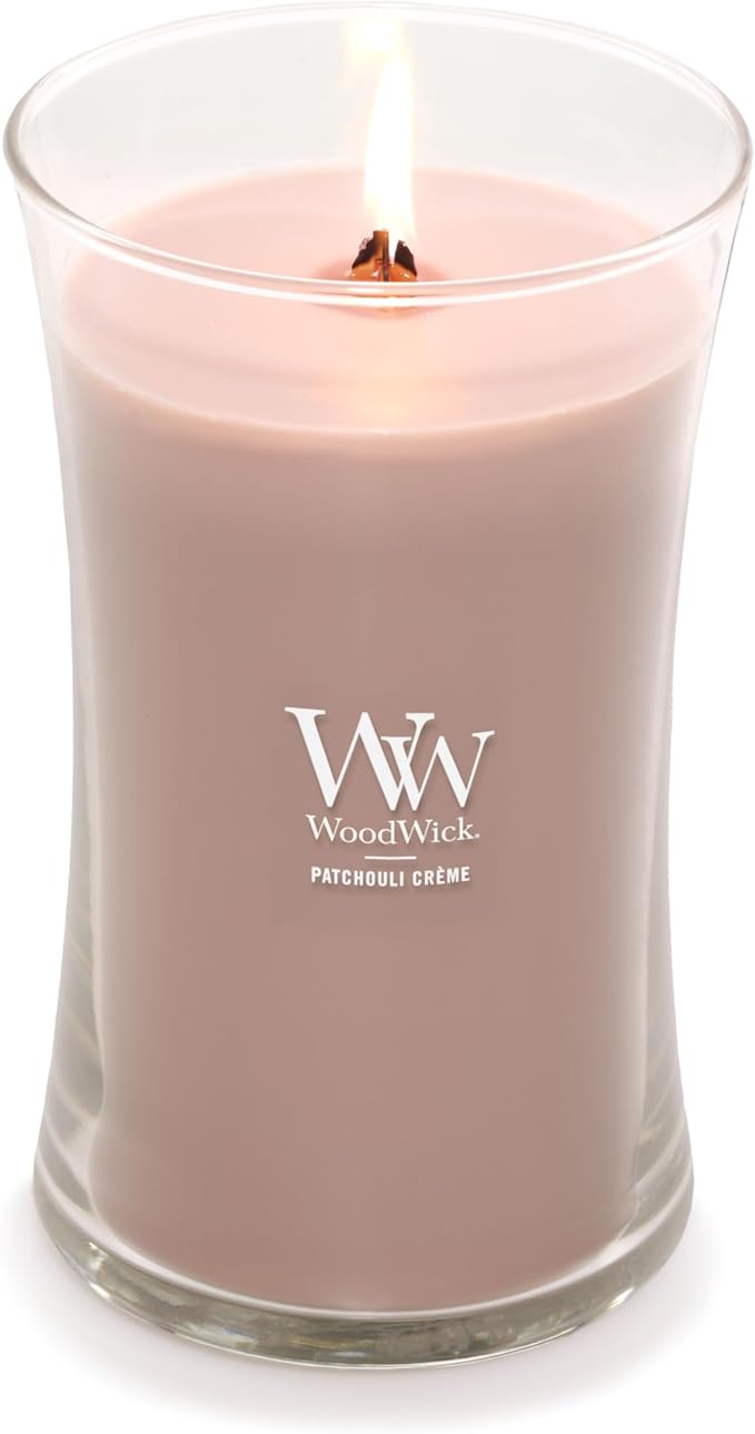WoodWick Patchouli Crème Gifts for Women and Men, 21.5 oz Large Hourglass Candle with Crackling Wick - Bloomnest
