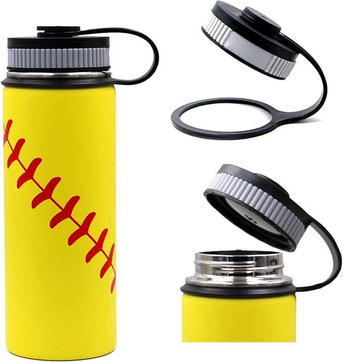 18 oz Softball Water Bottle, Wide Mouth Sports Flask Metal Travel Tumbler with 2 Lids, Stainless Steel Double Wall Vacuum Insulated Leak Proof Thermo Water Bottles, Softball Stuff Gifts for Mom Girls - Bloomnest
