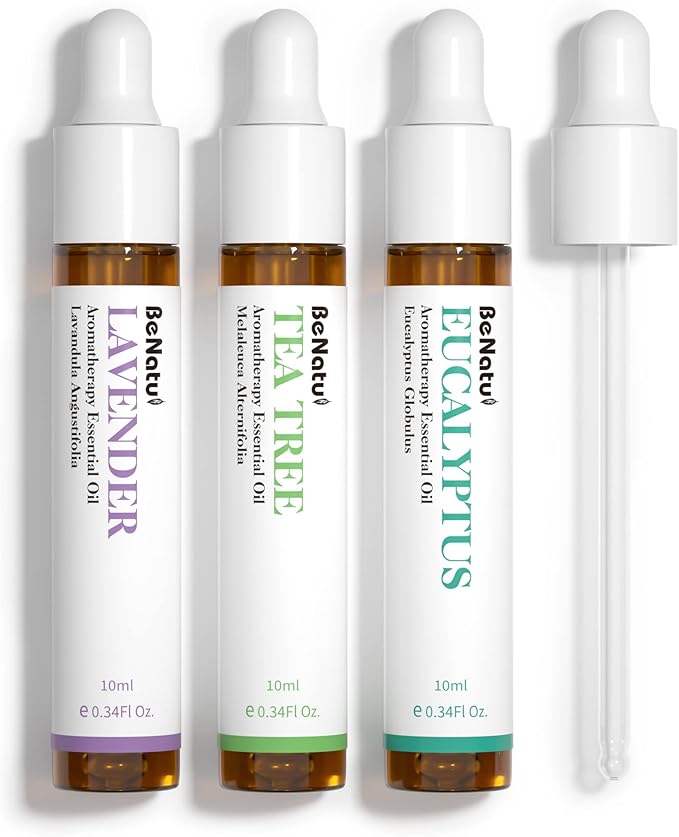 Benatu Essential Oils Set (Tea Tree Lavender Eucalyptus) for Home, Organic Relax Scent Aromatherapy Gift for Women and Men, Natural Fragrance for Skin Care, Body Topical Massage, Diffuser 3 Packs - Bloomnest