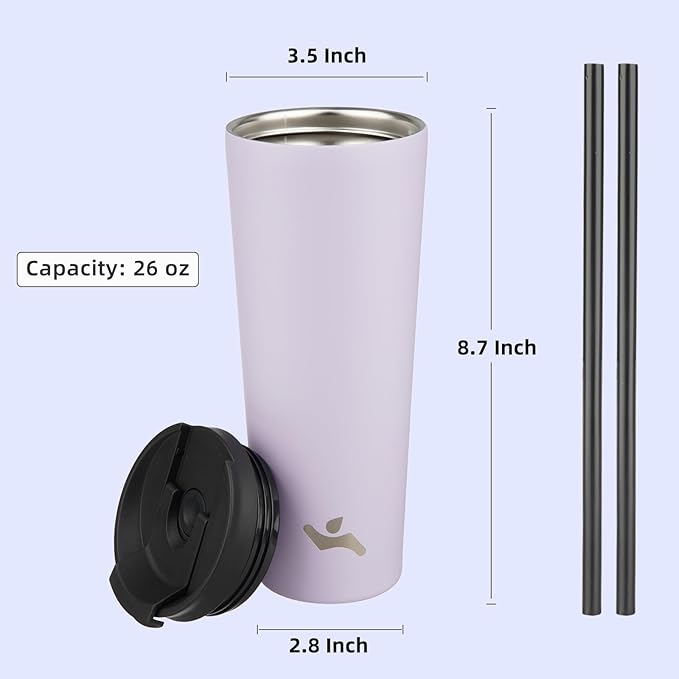 26 OZ Insulated Tumbler with Lid and 2 Straws Stainless Steel Water Bottle Vacuum Travel Mug Coffee Cup,Taro - Bloomnest