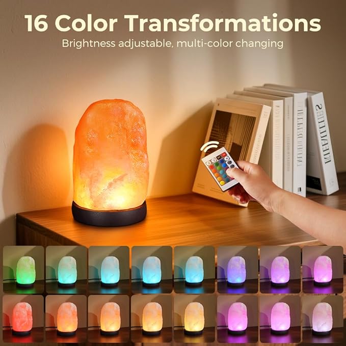 Small Remote Salt Himalayan Salt Lamp 16 Colors, Natural Crystal Salt Rock Lamp Hand Carved Night Lights, USB Salt Crystal Lamp Remote Control Salt Lamp for Home Decor and Gift (1.9lb)