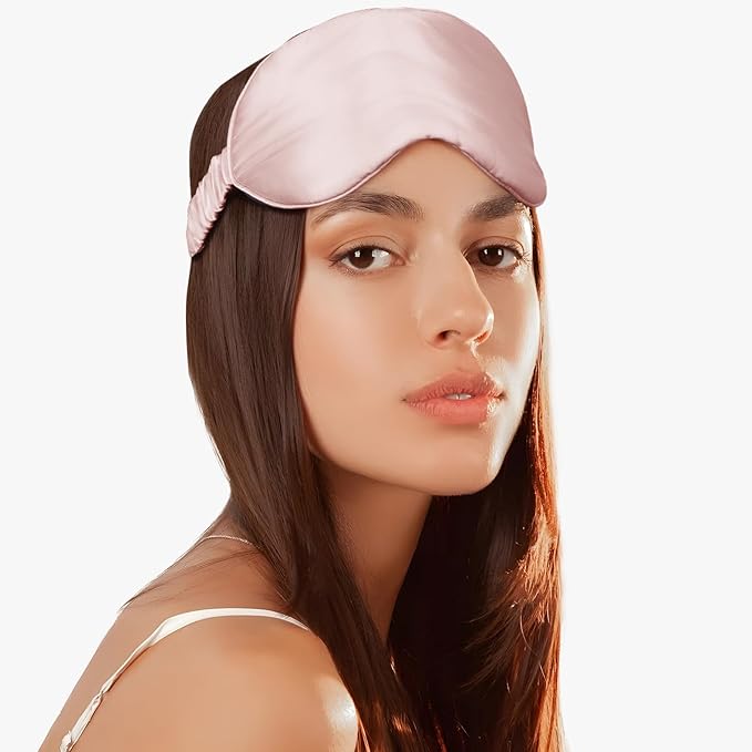 Silk Eye Mask for Sleep for Women/Men/Adults Blackout 100% Mulberry Silk Sleeping Mask for Travel/Plane/Side Sleeper with Elastic Strap,Pink - Bloomnest