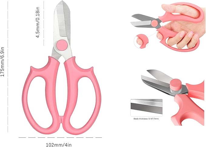 Leize Flower Scissors, Premium Thickened Stainless Steel Floral Shears, Strong Pruner for Flowers, Branches and Leaves (Pink) - Bloomnest