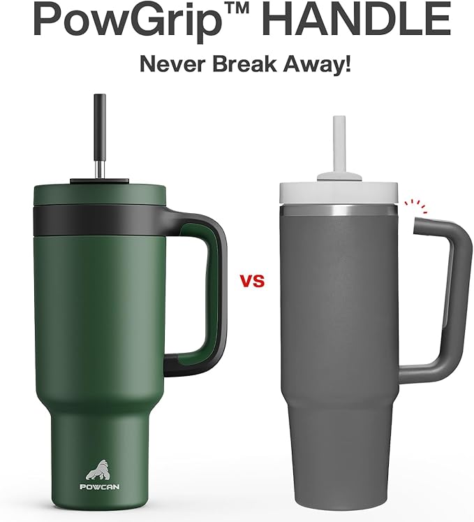 POWCAN 40 oz Tumbler with Handle, 2-in-1 Straw and Sip Lid, Leakproof, Dishwasher Safe, Insulated Stainless Steel Travel Coffee Mug, Keeps Cold for 34 Hours, Fits in Car Cup Holder (Forest) - Bloomnest