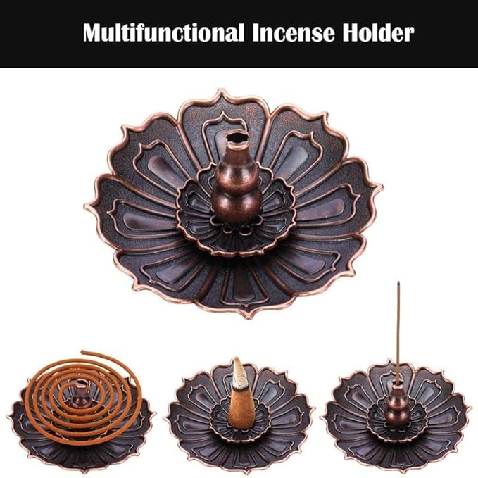 Incense Holder with Incense Stick Tray,Multi-Functional Incense Burner and Stick Holder Combo,Ash Holder (1, Golden,Dull Red) - Bloomnest