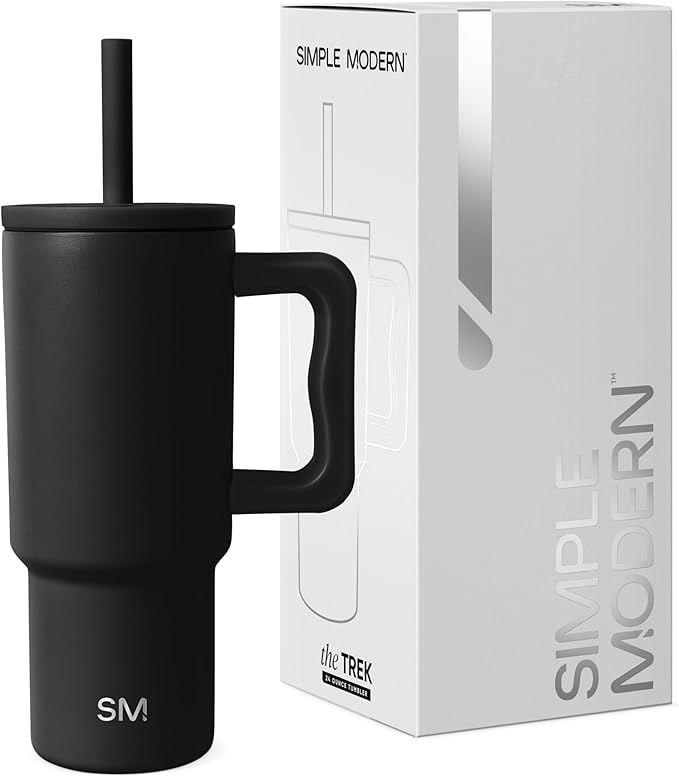 Simple Modern Kids 24 oz Tumbler with Handle and Silicone Straw Lid | Spill Proof and Leak Resistant | Reusable Stainless Steel Bottle | Gift for Kids Boys Girls | Trek Collection | Midnight Black - Bloomnest