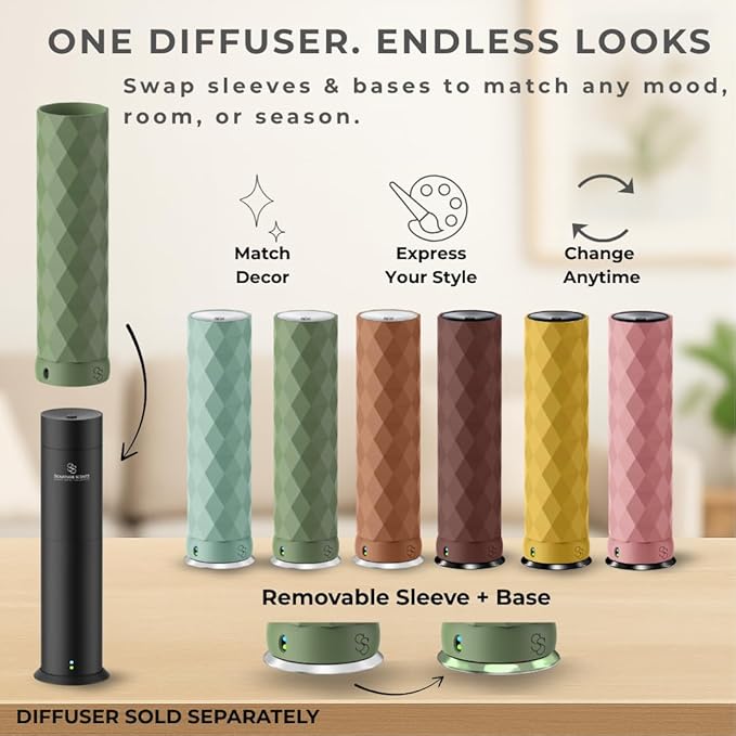 Waterless Essential Oil Hotel Scent Diffuser - Cold Air Diffuser - Covers 1000 sq. ft. - Waterless Diffuser for Home, Office & Hotel (Black + Interchangeable Sleeve) (Black + Mint Green Sleeve) - Bloomnest