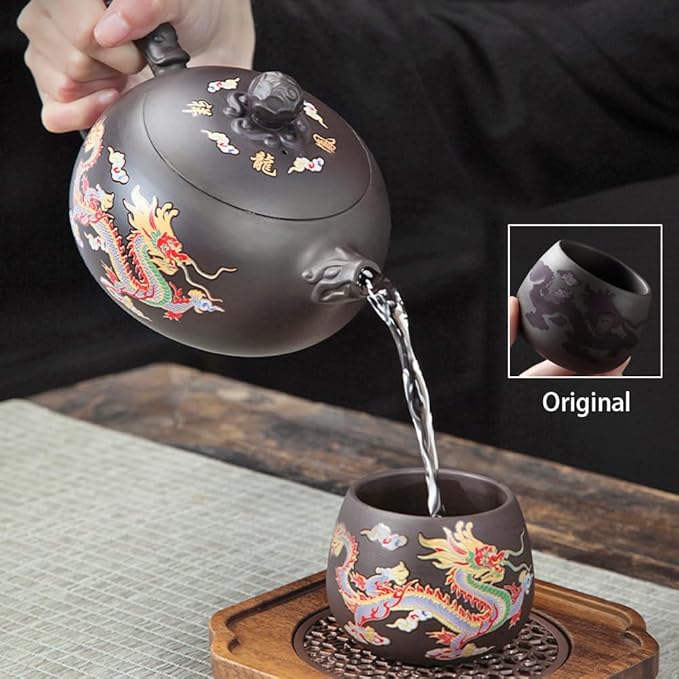Hand-made Dragon and Phoenix Color-changing Purple Clay Teapot Zisha Tea Pot Kung Fu Tea Set Tea Lover‘s Gift (2Cups) - Bloomnest