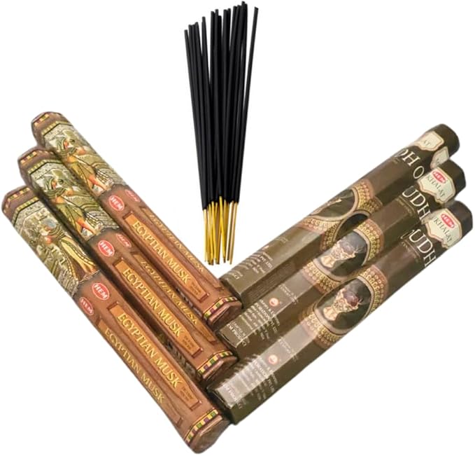 Sandalwood & Vanilla Incense from Hem Bundled with ANKCIENSE Incense Holder Bundle, Variety Pack of 120 Sticks (Egyptian Musk & M Oudh) ANKCIENSE