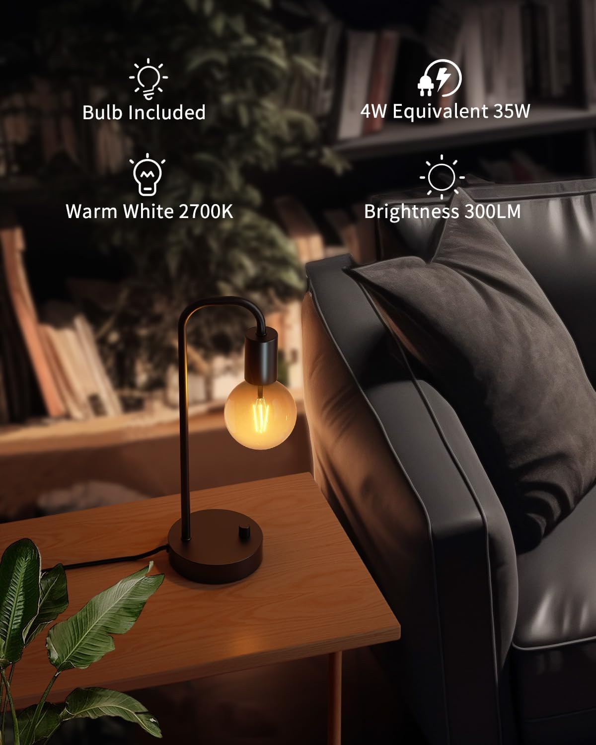 ONEWISH Industrial Table Lamp Set of 2 with USB C&A Charging Port, Stepless Dimmable Nightstand Bedside Lamps for Bedroom,Desk Lamps with 2700K Black Gradient Bulb for Reading Living Room,Office