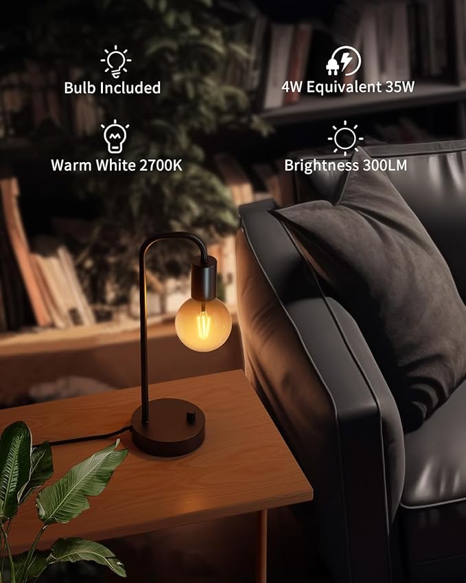 ONEWISH Industrial Table Lamp Set of 2 with USB C&A Charging Port, Stepless Dimmable Nightstand Bedside Lamps for Bedroom,Desk Lamps with 2700K Black Gradient Bulb for Reading Living Room,Office - Bloomnest