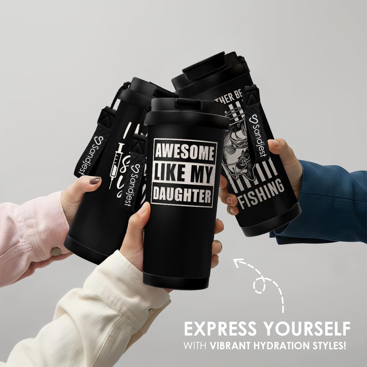 Dad Tumbler from Daughter - Stainless Steel 2-in-1 Lid Coffee Tumbler 18 oz, Awesome Like My Daughter Insulated Travel Mug Gift for Men Husband Dad, Birthday Christmas Father's Day