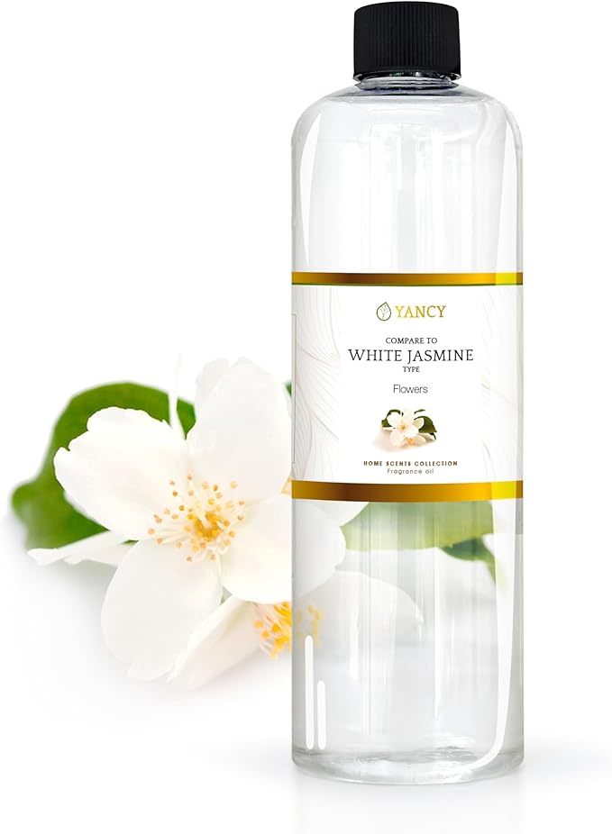 YANCY White Jasmine Luxury Collection Fragrance Oil (16 oz), Delicate Floral Aroma, Ideal for Diffusers, Oil Burners & Aroma Lamps, Elegant Scent for a Peaceful Mood YancySpa