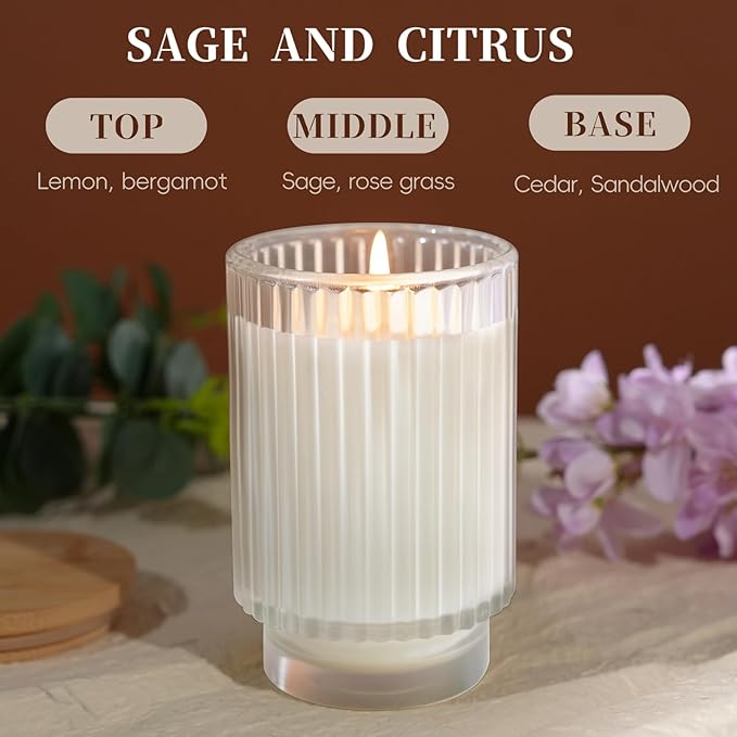 Sage Citrus Candles for Home Scented, Over 70 Hour Burn Time Large Aromatherapy Jar Candle with Lid, Home Fragrance Soy Candle for Women & Men - Bloomnest
