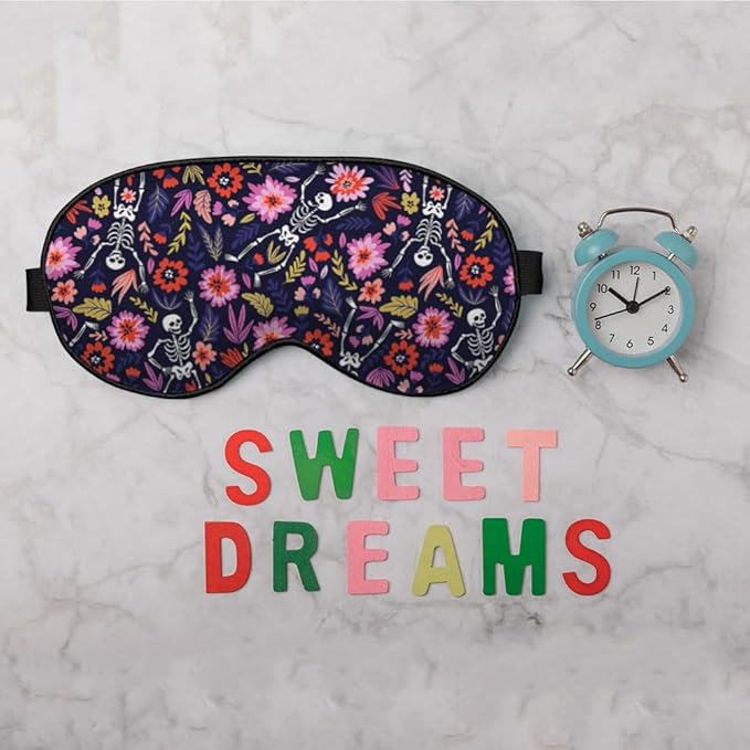 Dancing Skeletons Eye Mask Sleeping Mask Garden Flower Leaves Dead Halloween Sleep Masks Silky Soft Eye Cover for Women Men Shading Blindfold for Air Travel Sleeping - Bloomnest