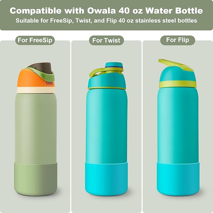 2PCS Silicone Water Bottle Boot for Owala 24oz 32oz 40oz, Anti-Slip Protective Sleeve Bottom Bumper Protector for FreeSip, Twist, and Flip Stainless Steel Water Bottles Alwenid