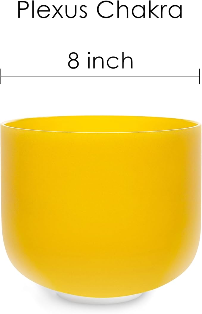 TOPFUND Yellow E Note Crystal Singing Bowl Solar Plexus Chakra 8 inch with Heavy Duty Carrying Case and Suede Mallet - Bloomnest