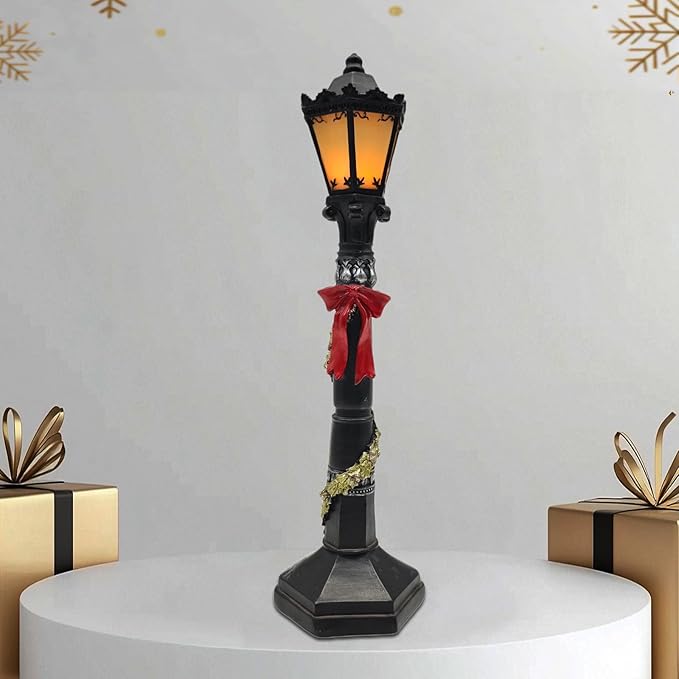 Christmas Lighthouse with Red Bow - LED Light Up Lantern Statue - Battery Powered Nautical Holiday Decor for Mantel, Coastal Christmas Village, Gift - Bloomnest