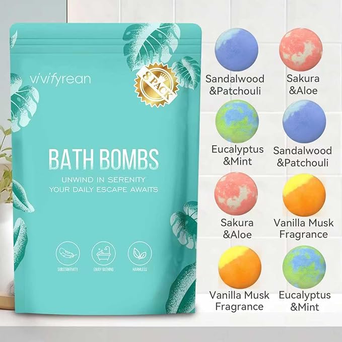 Bath Bombs for Women Gift Set, 8 Organic Bath Bombs Christmas Stocking Stuffers, Birthday Gift for Adults, Women, Relaxation Home SPA Bubble Bath, Self Care for Wife, Mother, Girlfriend - Bloomnest