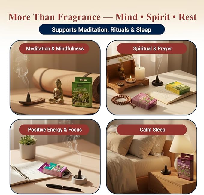 Tulasi Classic Incense Cones with Natural Oils Scents, Set of 12 Fragrances (180 Cones) Calming Home Aromatherapy, Meditation, Relaxing, Mixed Scents with Natural Oils Tulasi