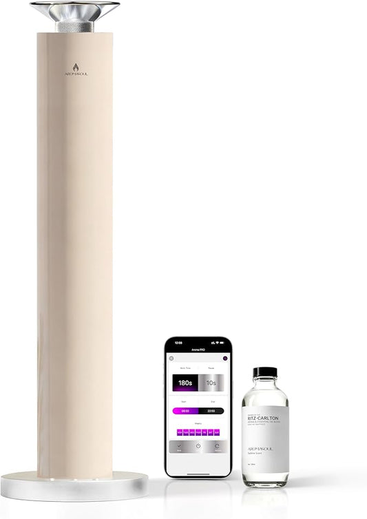 Waterless Scent Diffuser Starter Kit - Alloy Atomization System, Smart Rechargeable Hotel Scent Diffuser, 1500 Sq Ft Coverage, Including 120ml Essential Oil, for Home, Large Room, Spa, Cream - Bloomnest