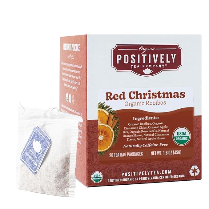 Organic Positively Tea Company, Red Christmas Rooibos Tea Bags, 20 Count - Bloomnest