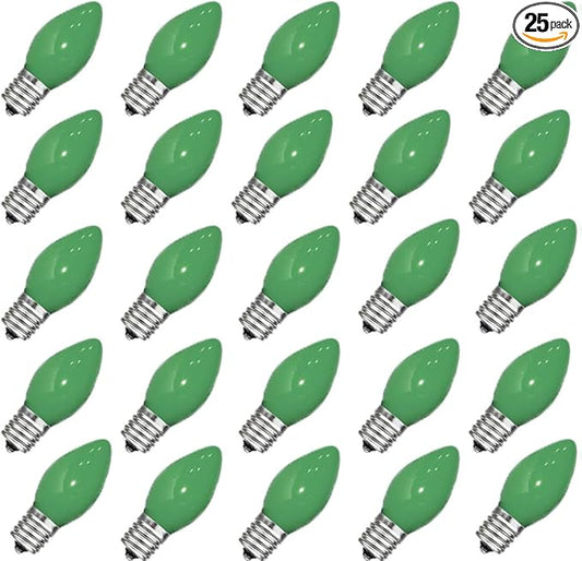 GOOTHY 25 Pack C7 Green Christmas Light Bulbs, C7 Incandescent Christmas Replacement Light Bulbs for Outdoor String Lights, C7/E12 Candelabra Base Candles Salt Lamp Bulb, 5 Watt Night Light Bulbs - Bloomnest