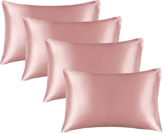 BEDELITE Satin Pillowcase for Hair and Skin, Super Soft Similar to Silk Pillow Cases 4 Pack with Envelope Closure, Cooling Pillowcases for Women Men (20"x36" King Size, Rose Pink) - Bloomnest