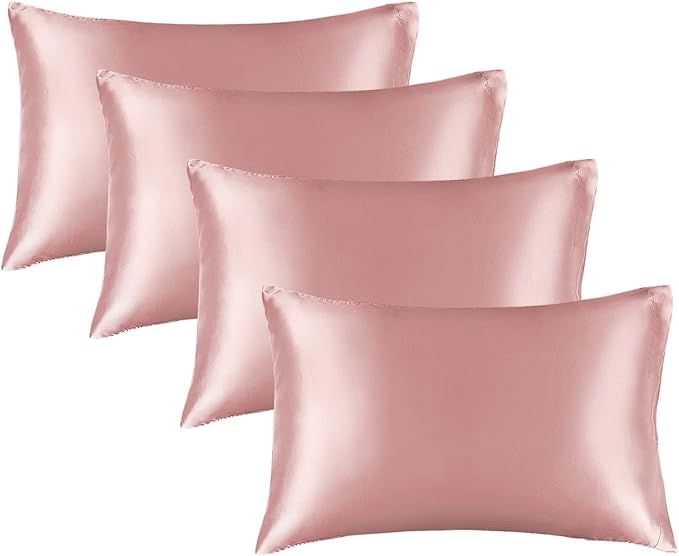 BEDELITE Satin Pillowcase for Hair and Skin, Super Soft Similar to Silk Pillow Cases 4 Pack with Envelope Closure, Cooling Pillowcases for Women Men (20"x30" Queen Size, Rose Pink) - Bloomnest