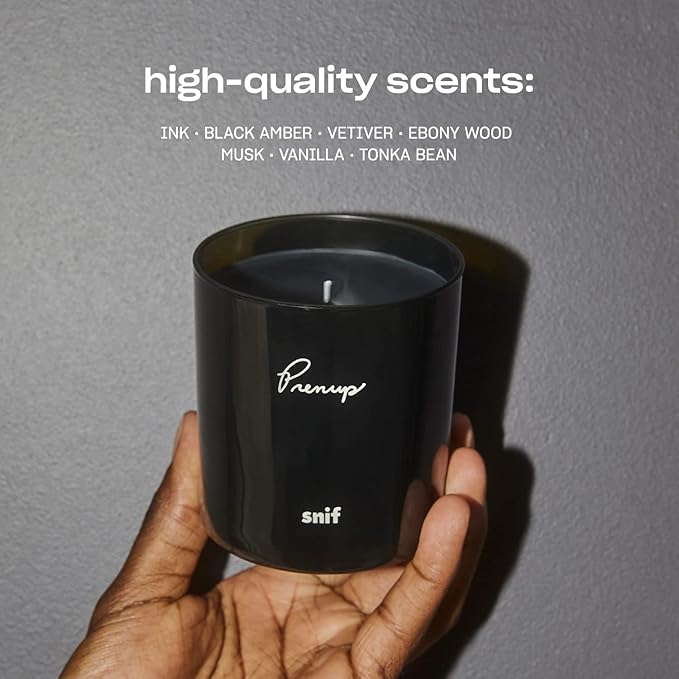 Prenup Luxury Scented Candle by Snif, Musky and Smooth Scent, 50+ Hours, 100% Cotton Fiber Wicks, Soy Wax Blend, Non-Toxic, Vegan, 8.5 oz - Bloomnest
